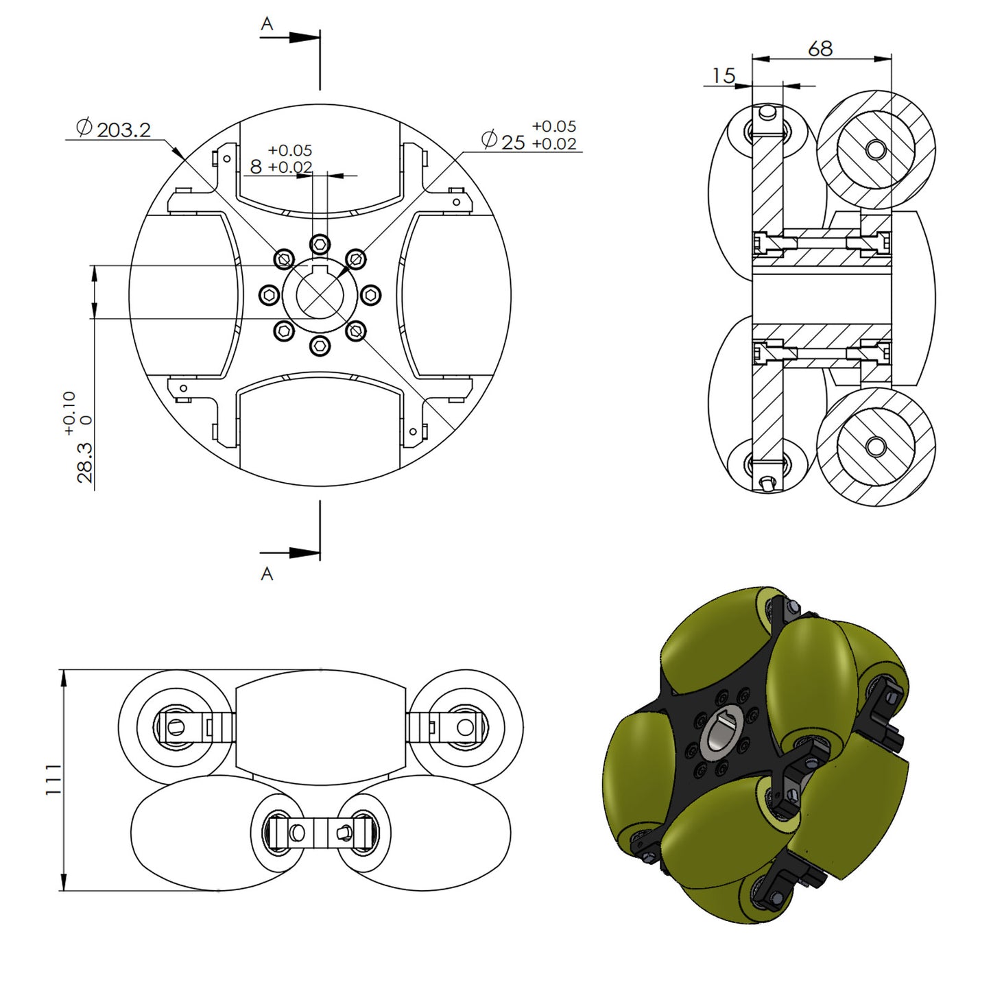 8 Inch(203mm) Heavy Duty Industrial Mecanum Omni Wheel