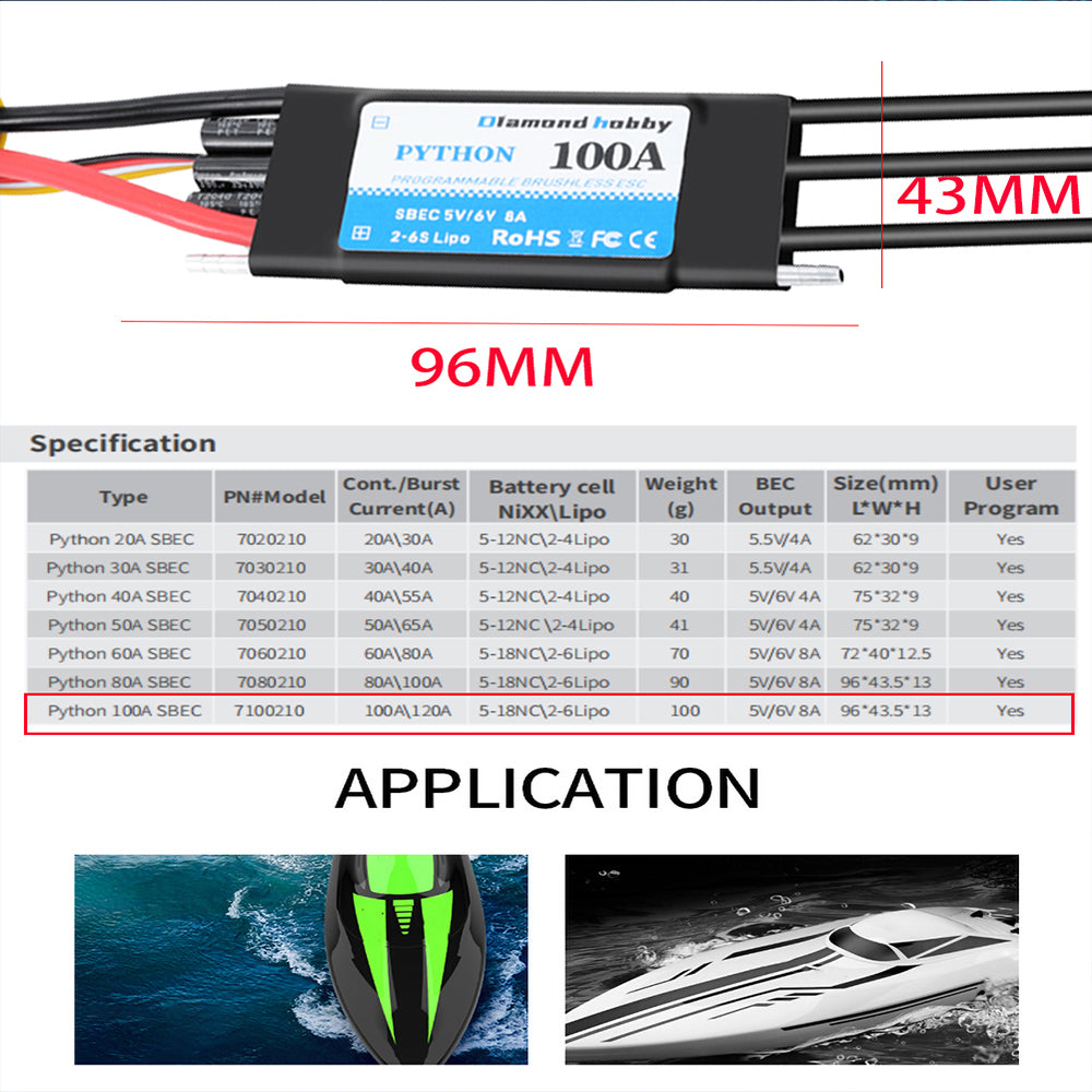 DH 20A-130A Water Cooled  Brushless ESC