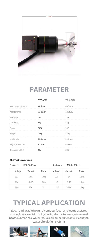 TD5 Metal Underwater Thrusters 90W 12V | Hobbywater